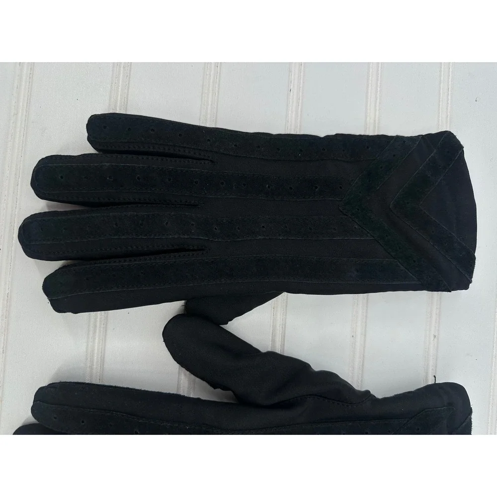 Isotoner Gloves Womens Large Black Suede Chevron Striped Winter Warm Lined
